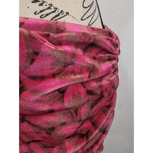 Anthropologie Mini Skirt Size Medium Ruched Velvet Floral Pink Pull On - Picture 5 of 9